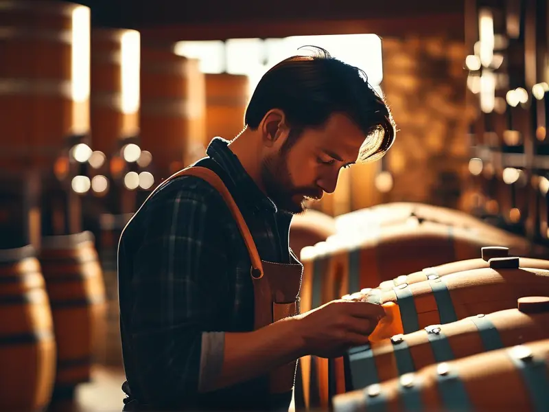 酿酒师检查发酵过程的专业场景