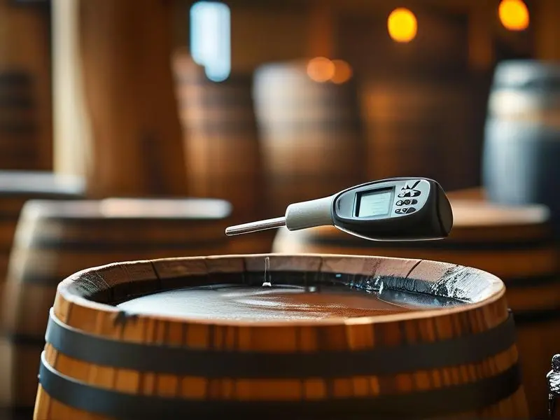 专业酿酒师测量发酵温度的工作场景