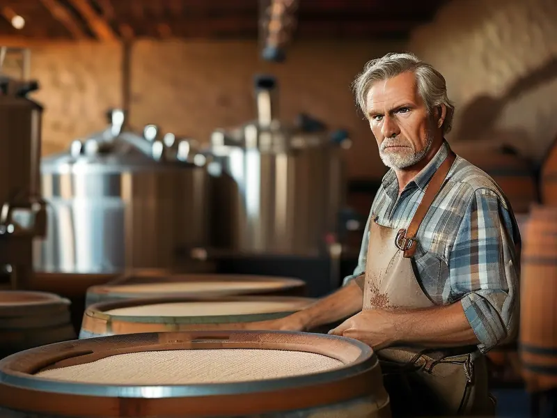 专业酿酒师检查酿酒原料