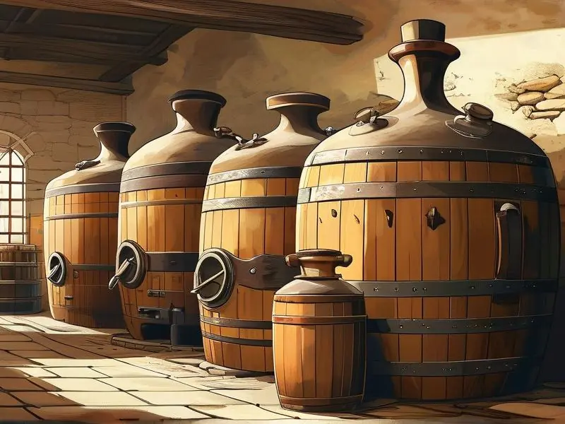 酿酒缸与醋坛对比展示传统发酵工艺