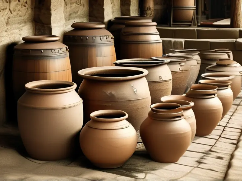 古代酿酒工匠使用传统工具进行酿酒的场景