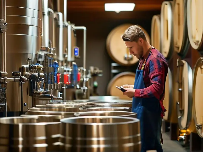 酿酒师操作酿酒设备展示酿酒技术步骤