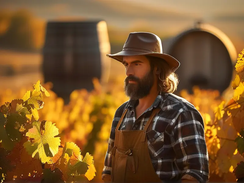 酿酒师在秋季葡萄园中检查葡萄成熟度