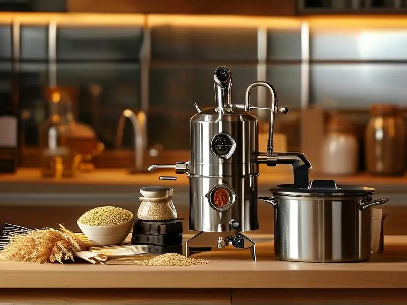 家庭厨房使用的小型不锈钢酿酒设备实景图