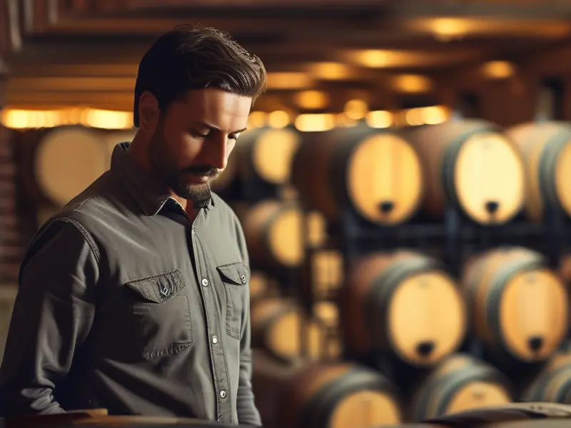 酿酒师在酒窖中工作