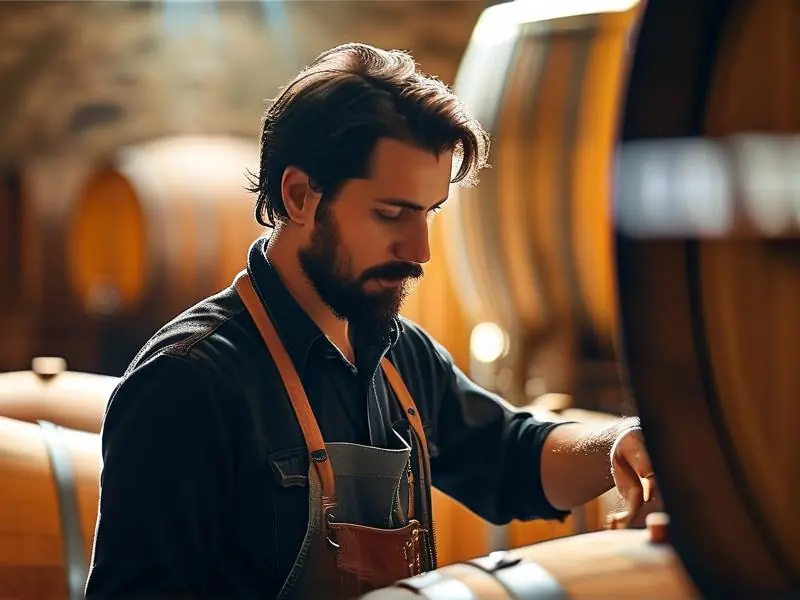 专业酿酒师在酿酒车间工作