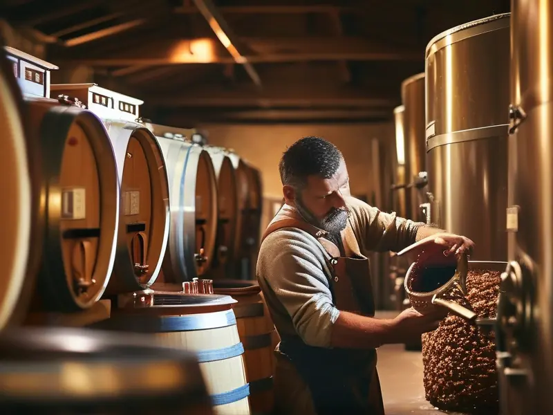 酿酒师检查发酵过程的专业场景