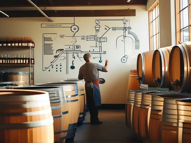 酿酒师检查发酵过程的实景照片