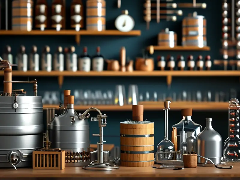 酿酒师检查酿酒工具