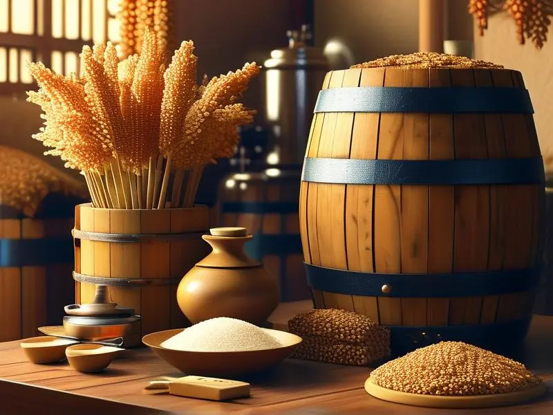 传统酿酒原料与工具展示图