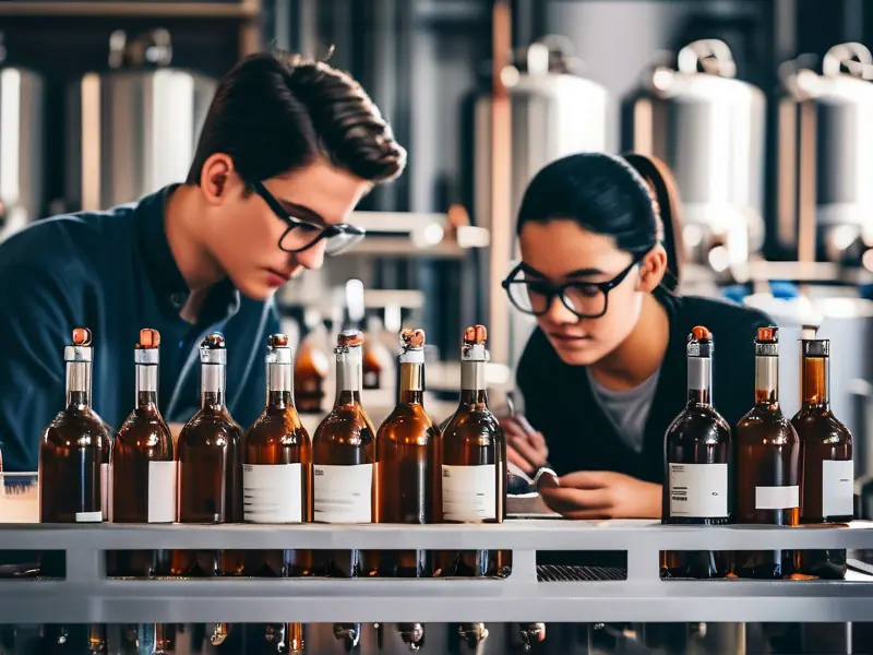 学生在酿酒实验室学习操作设备