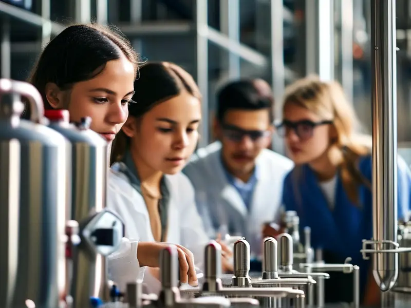 酿酒专业学校学生实践操作场景