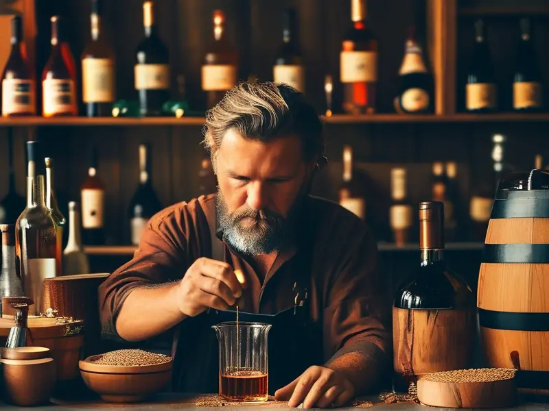 酿酒师测量酒精度的工作场景