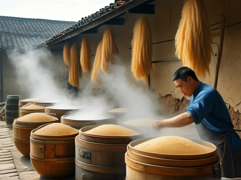 农村传统小酒厂酿酒工艺现场