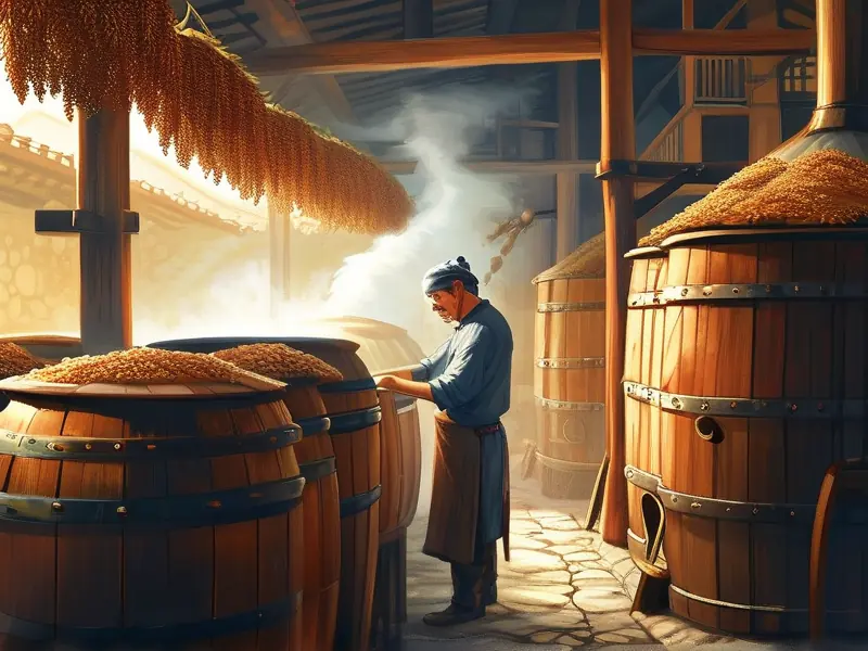 农村传统小酒坊实景展示酿酒过程