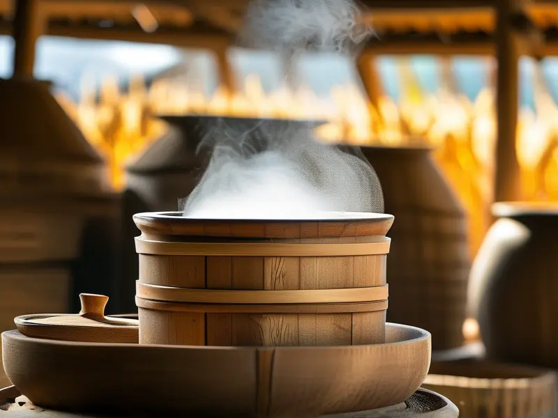 传统农家粮食白酒酿制场景实拍