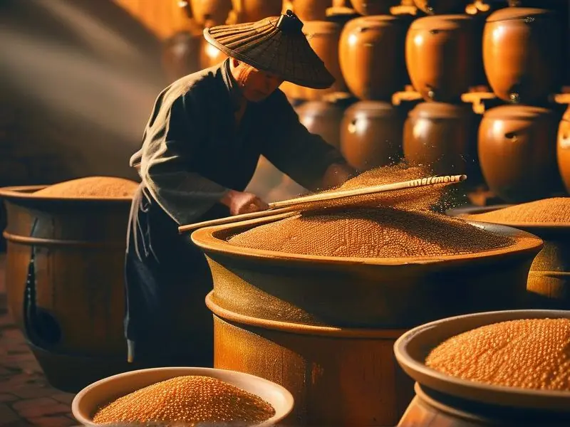 传统女儿红白酒酿造现场展示