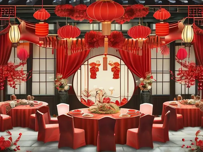 女方摆酒现场喜庆场景