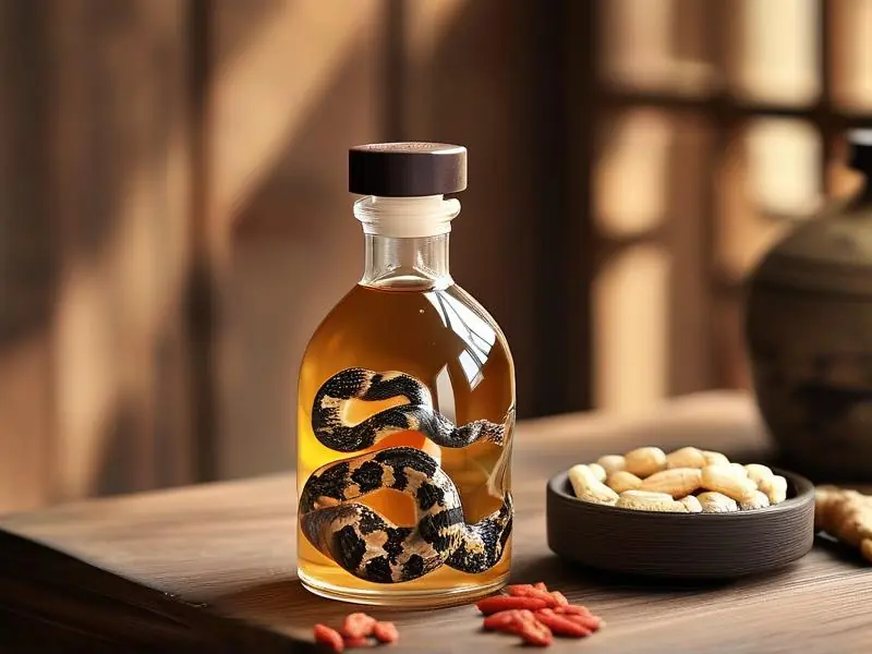 泡制好的五步蛇药酒展示
