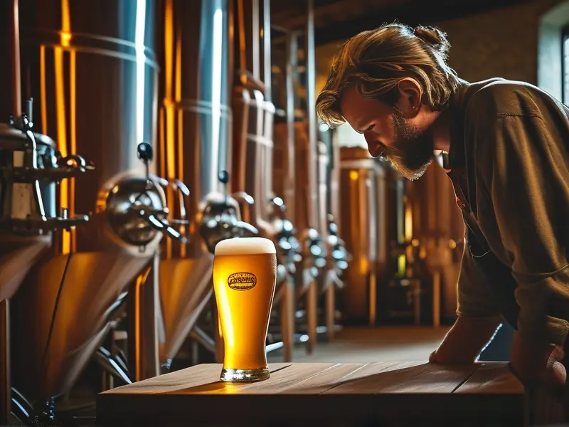 酿酒师检查皮尔森啤酒发酵过程