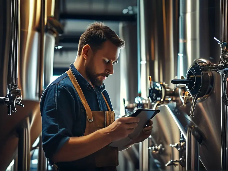 专业酿酒师在检查啤酒发酵过程