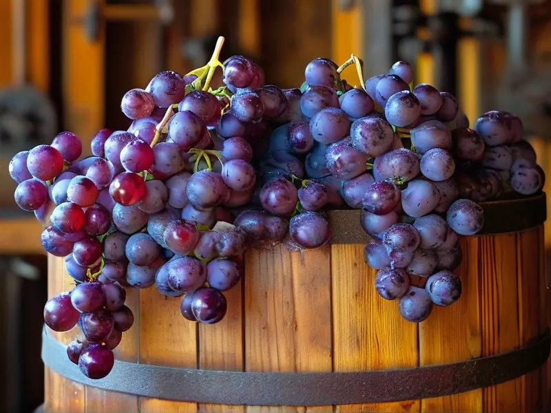 葡萄在木桶中发酵酿制白酒的过程