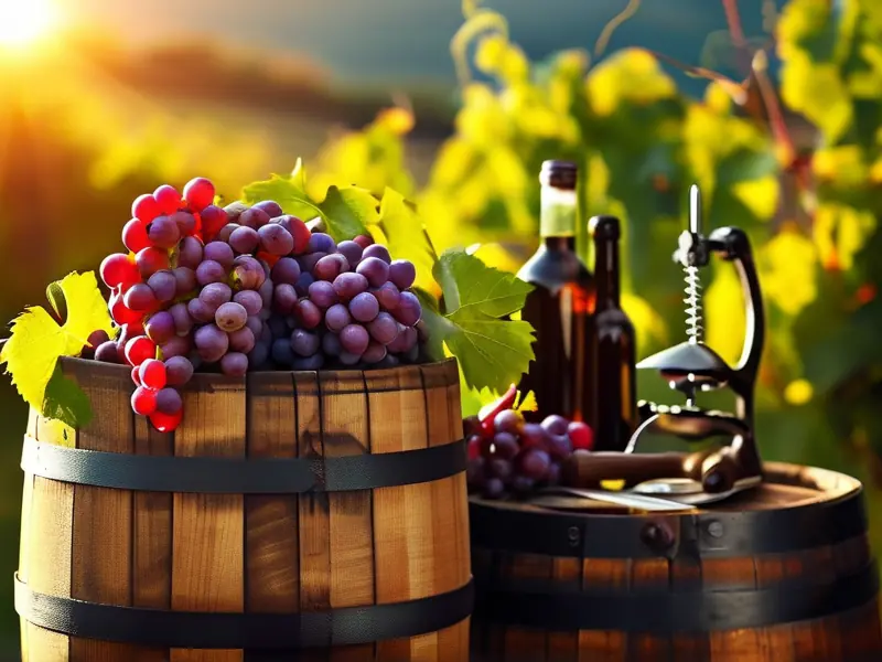 葡萄酿酒工具和新鲜葡萄