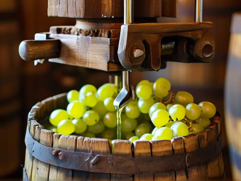 传统葡萄酒压榨过程展示