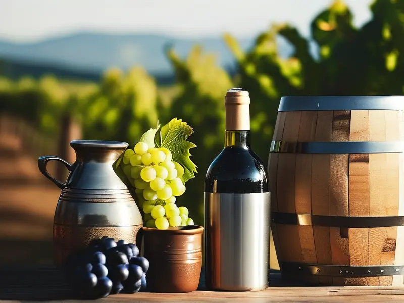 多种葡萄酒酿造容器展示