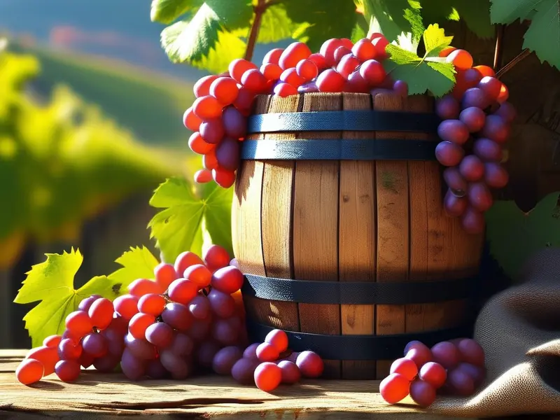 传统橡木桶中的葡萄发酵过程实拍