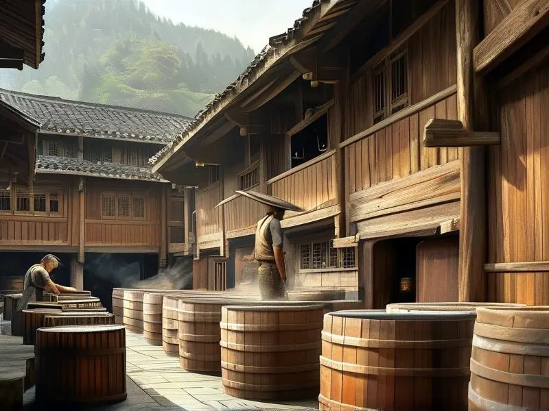 黔赖酿酒作坊的传统酿酒场景