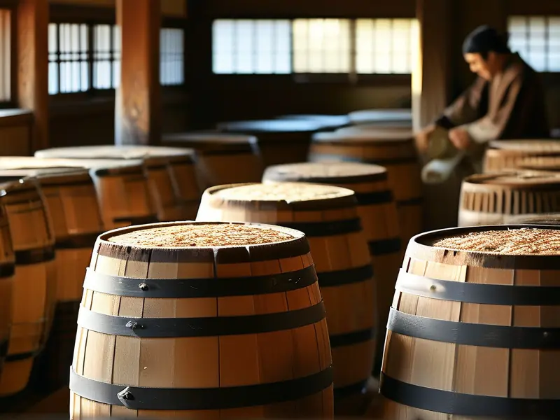 日本清酒传统酿造过程展示