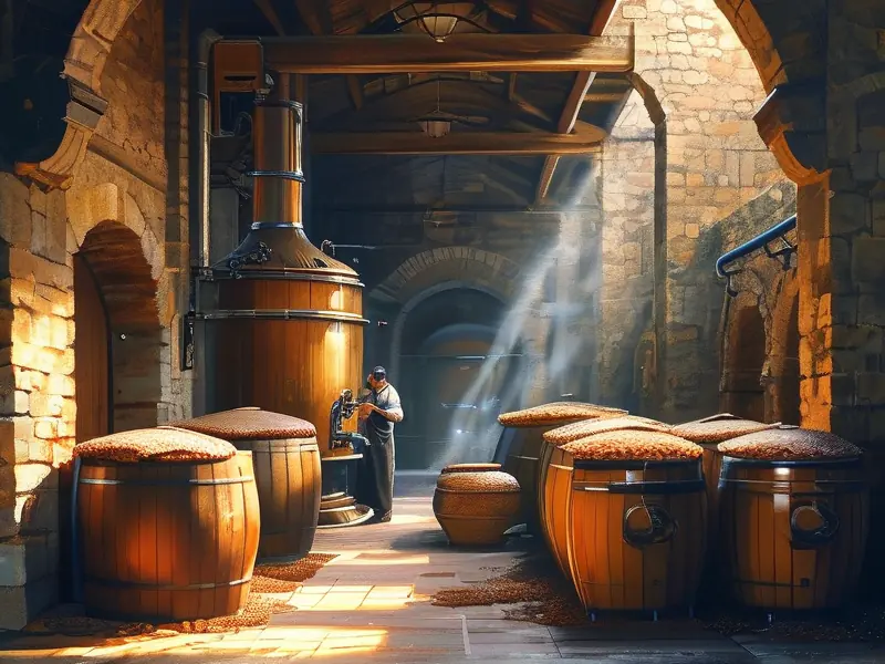 荣和酿制酒厂的传统酿酒工艺场景