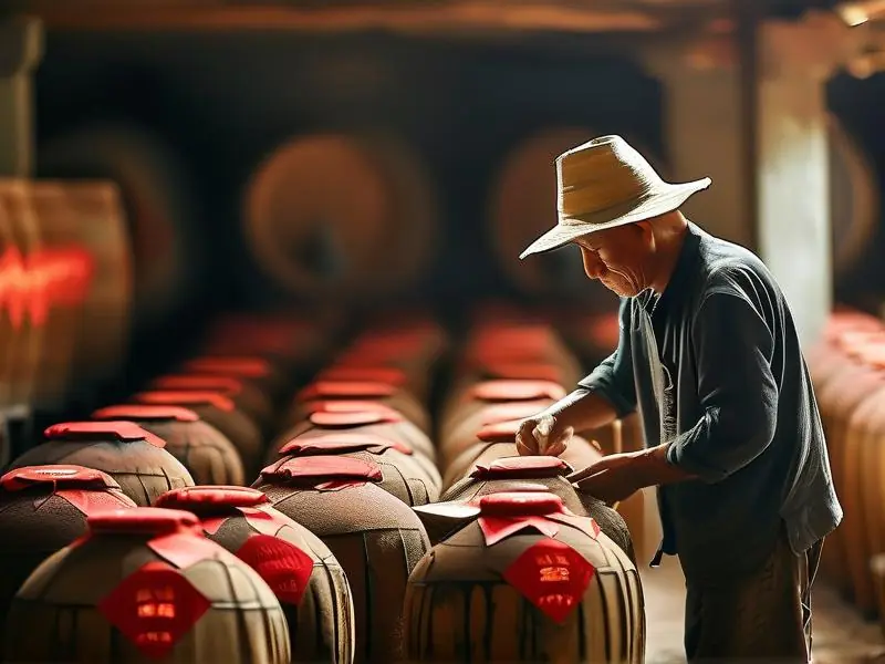 农民窖藏自酿白酒现场图