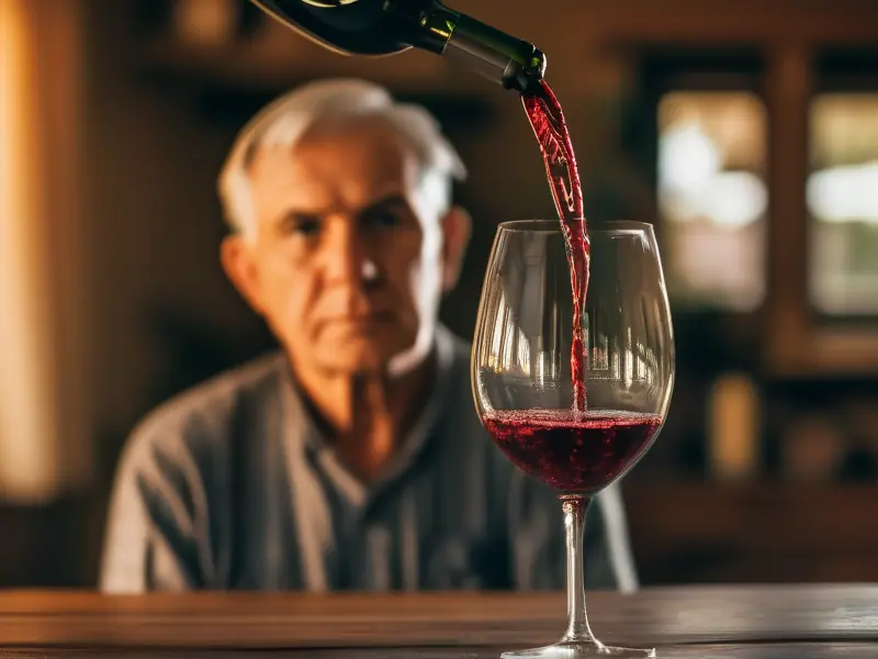 决心戒酒的中年人将酒杯倒扣在桌上