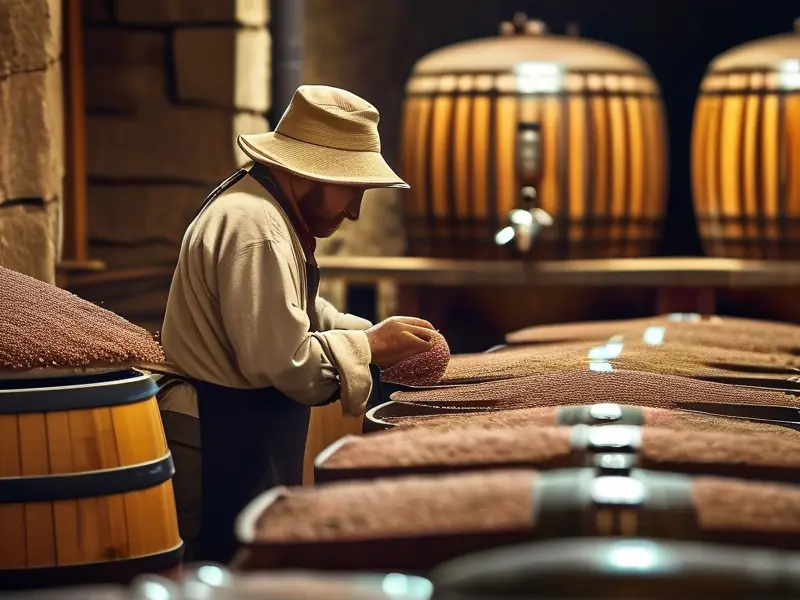 酿酒师检查低度白酒发酵过程