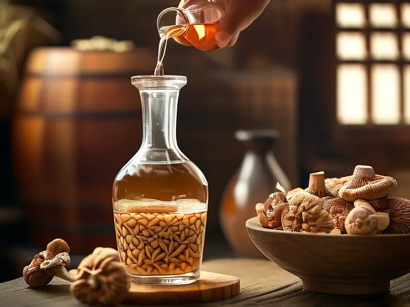 酿酒师泡制灵芝酒的步骤展示