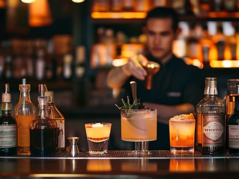 专业调酒师调制鸡尾酒现场