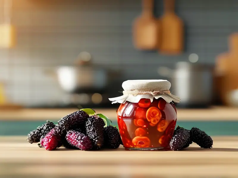 正在发酵的桑葚酒特写照片