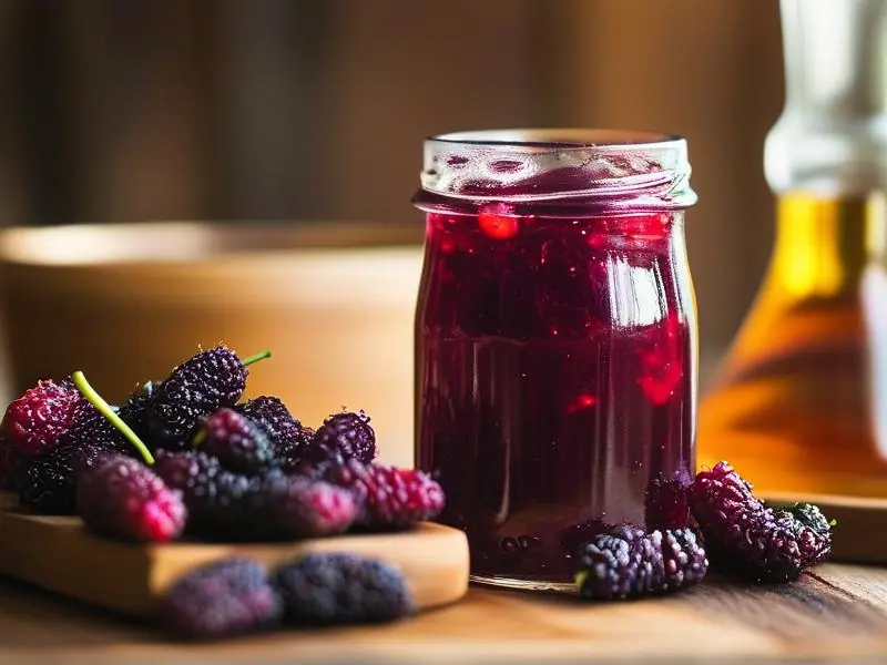 新鲜桑葚与自制桑葚酒对比图