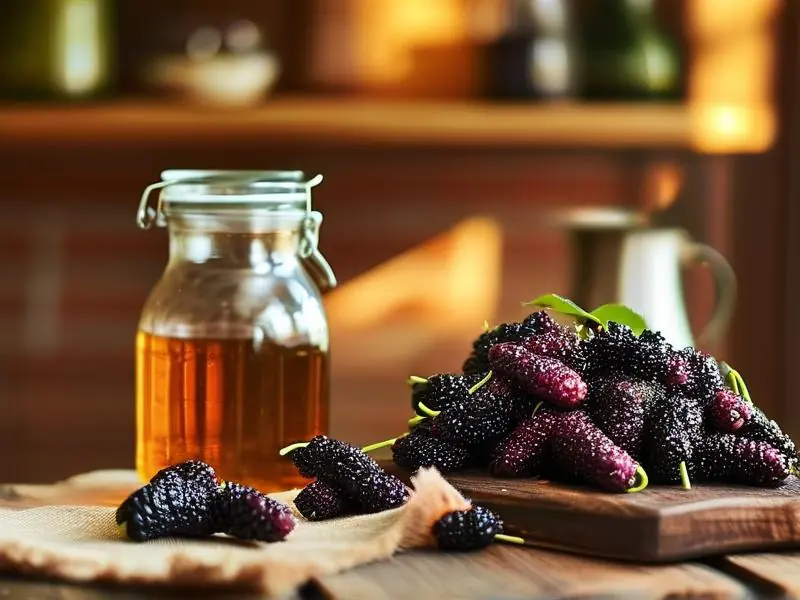 新鲜桑葚和酿酒工具