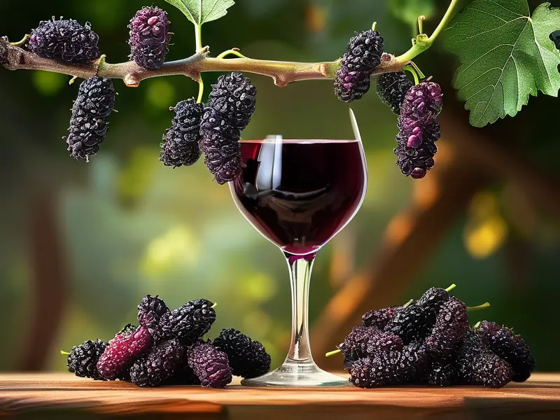 新鲜桑葚与桑葚酒对比展示