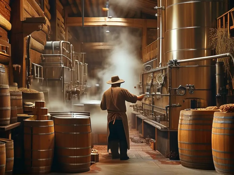 酿酒师操作烧酒蒸馏设备