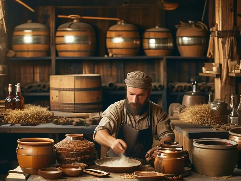 酿酒师演示传统烧酒制作技术