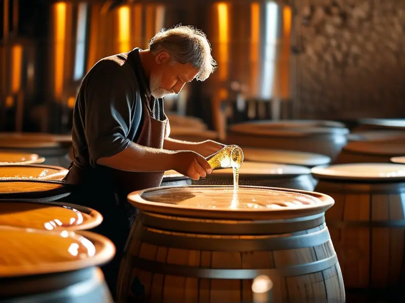 酿酒师检查烧酒发酵过程