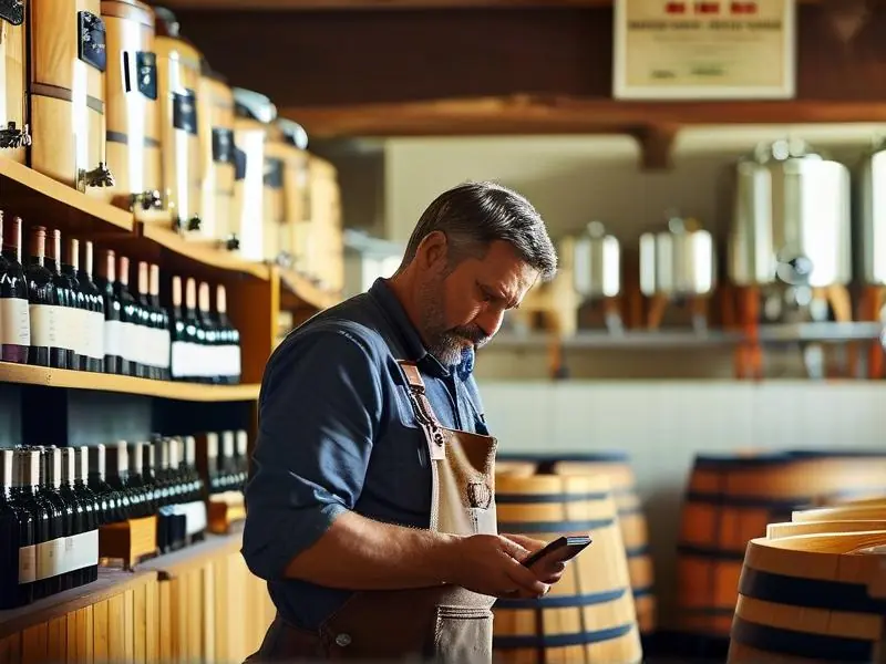 酿酒师检查散装白酒质量的生产场景