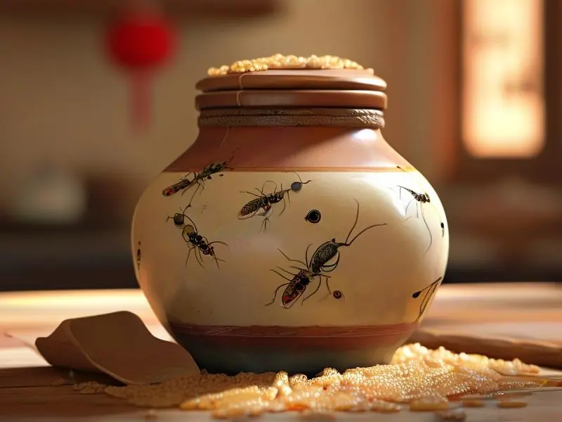 生虫的米与酿酒器具摆放图