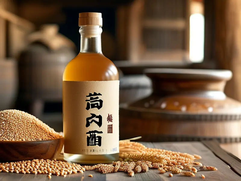 纯粮食酿造的白酒与原料展示