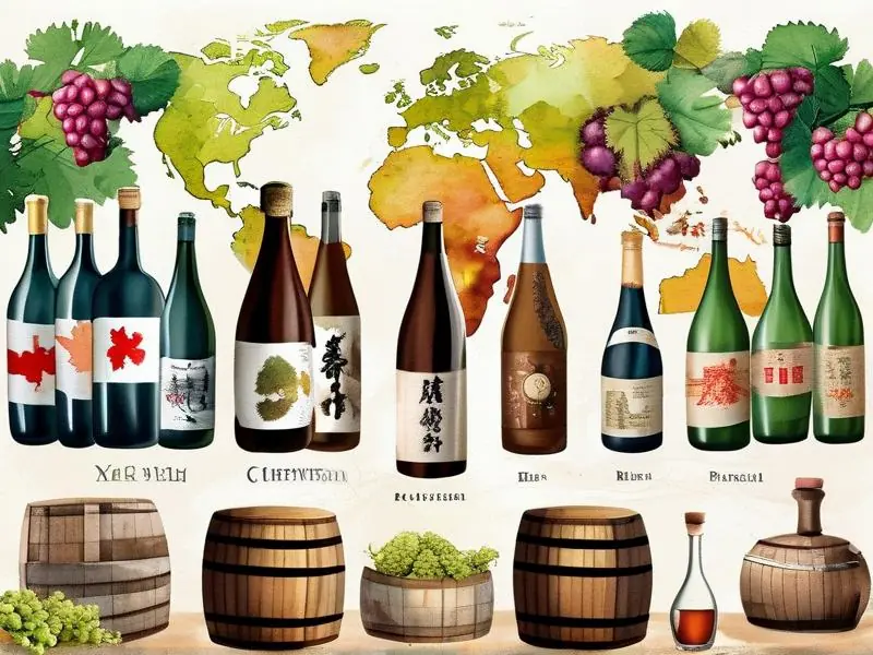 世界各大洲代表性酿酒场景拼贴图