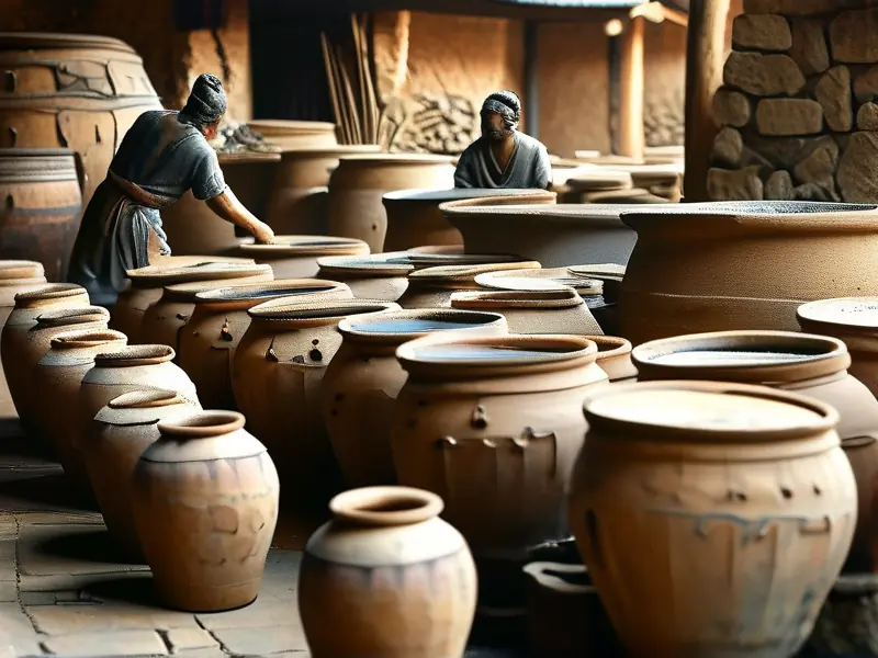 古代酿酒师正在制作始作酒醪的传统场景